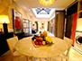 Dining table with view of the beautiful living area and skylight
